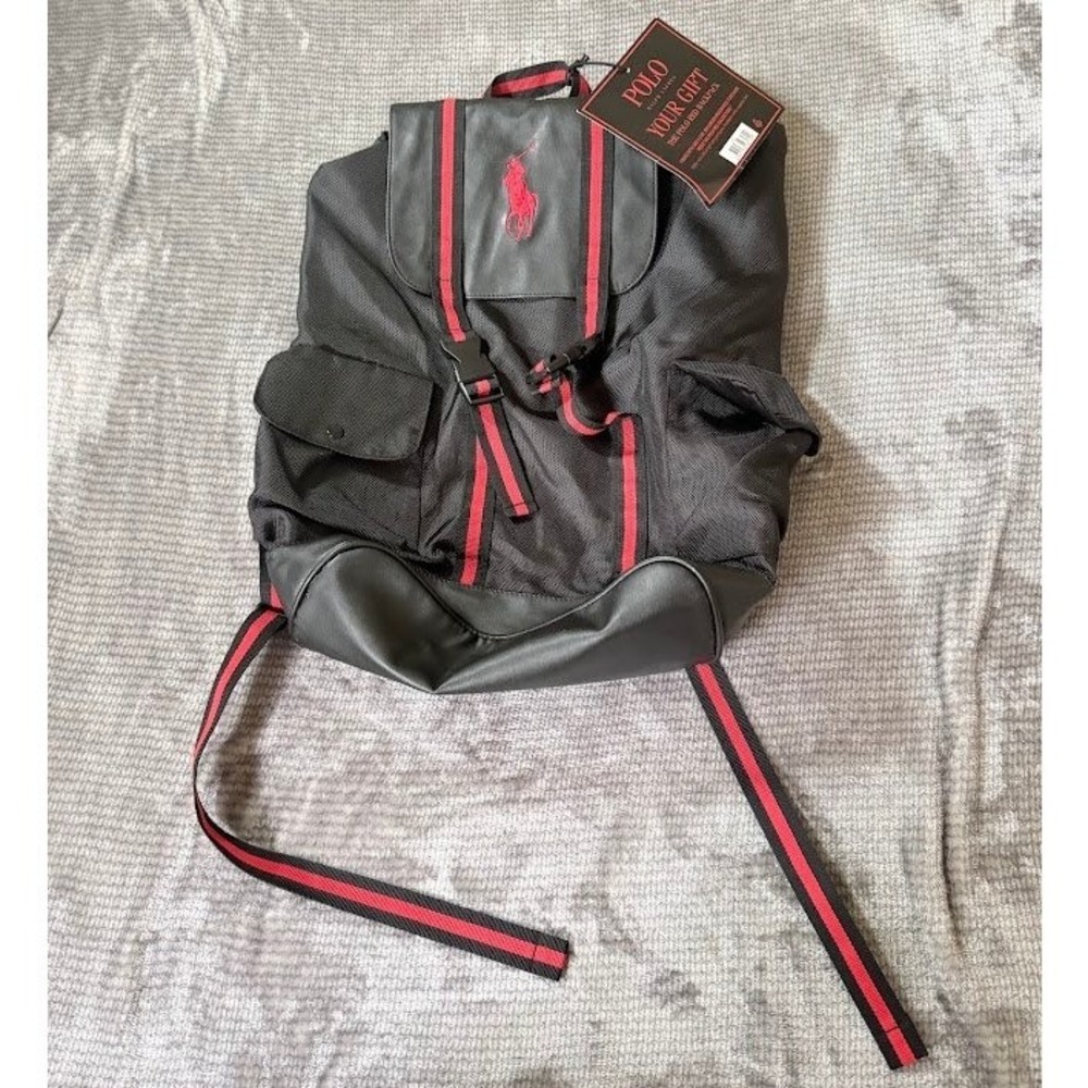 Polo Ralph Lauren Fragrances Red Backpack Black Canvas Rucksack NWT Flaw